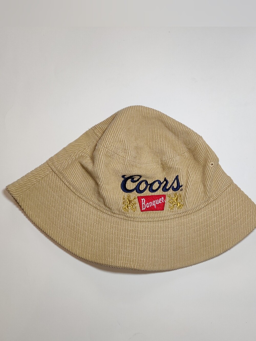 Coors Banquet Beer Bucket Hat Corduroy Embroidered Logo Beige Tan Sun One Size